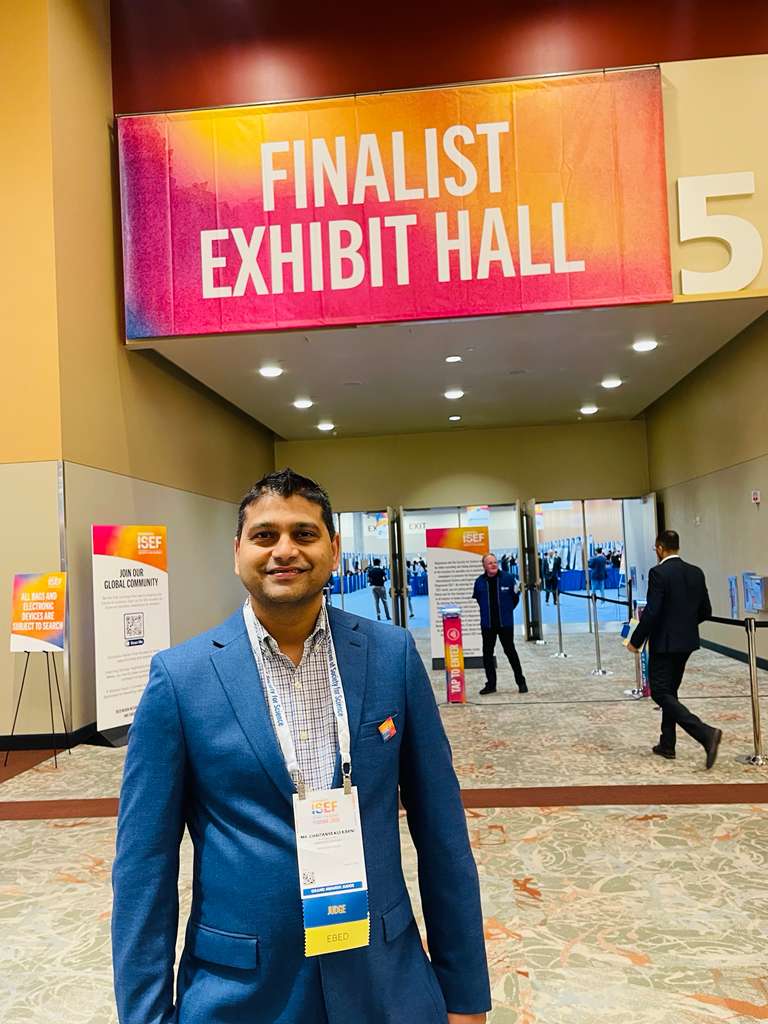 Chaitanya Kulkarni at Regeneron ISEF 2026 Finalist Exhibit Hall, Phoenix Arizona